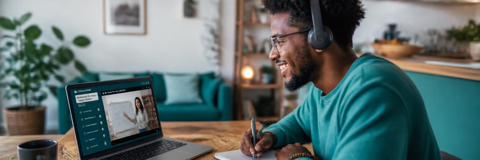 a learner accessing an online course on a laptop